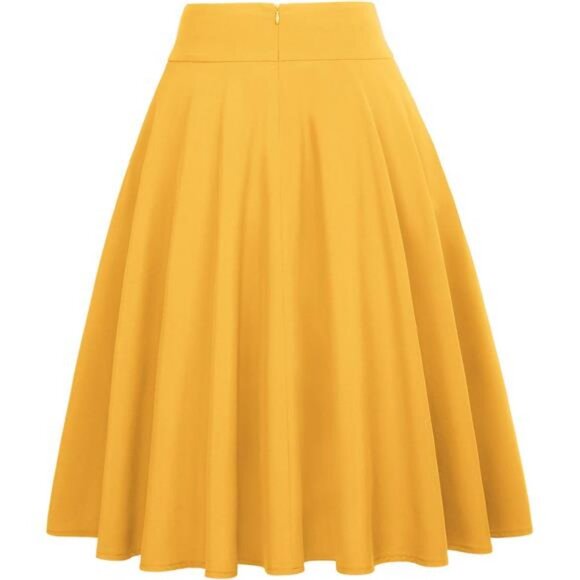Women's High Waist A-Line Skirt Yellow - Picture 2 of 5